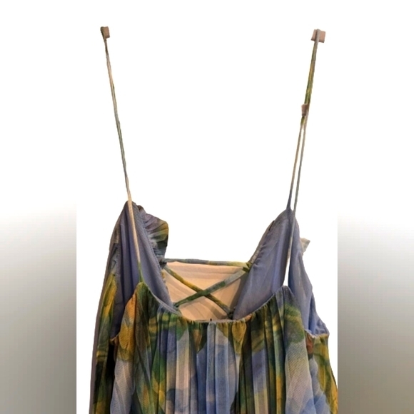 NWT ZARA Tulle spaghetti strap long teal light green cross tie v neck down front - Picture 11 of 13